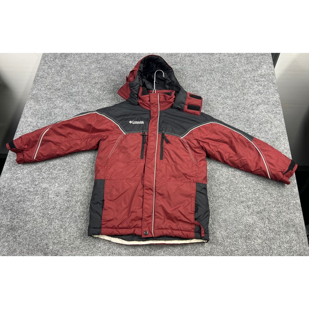 Columbia Boys Red Black Insulated Winter Parka Detachable Hood XB5645 Size S/M